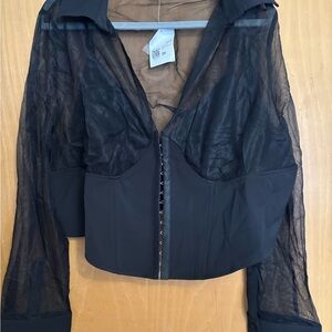 Black Sheer Long Sleeve Top